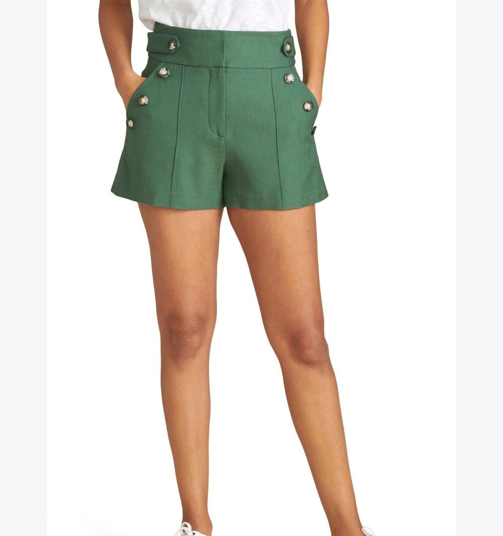 Veronica Beard Pine Shorts Womens 00 Green Viscose High Waisted Sophisticated